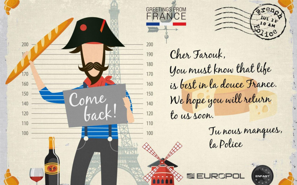  欧盟警察为抓逃犯推出卡通明信片